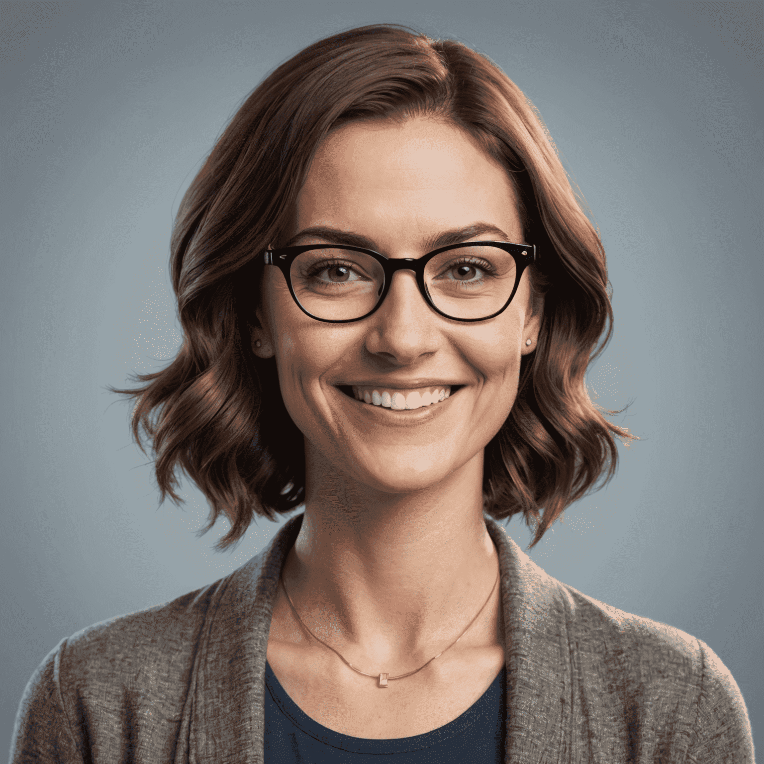 A friendly-looking woman in her 30s with glasses, smiling at the camera, representing our tech expert Sarah