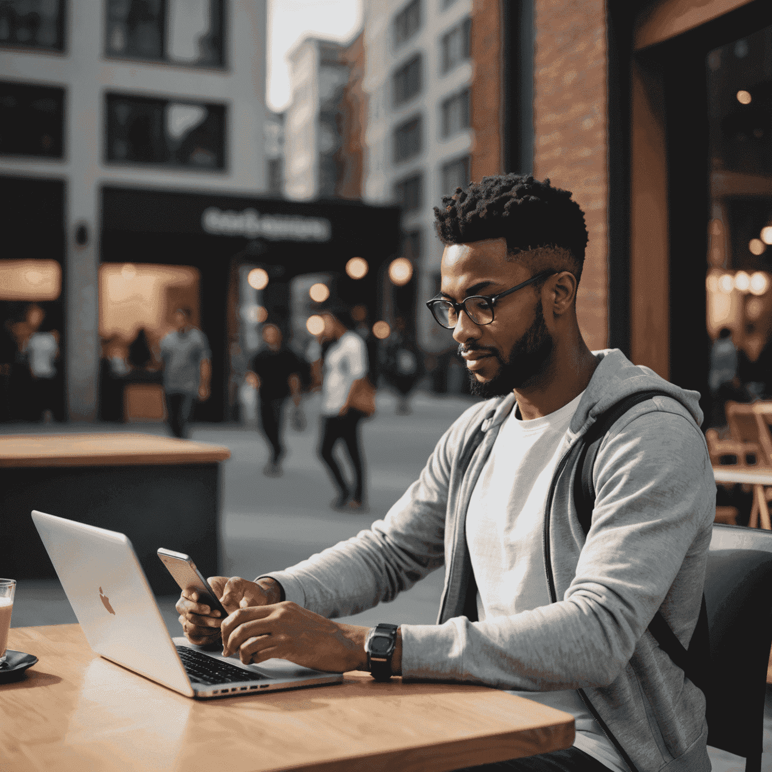 Person using a mobile hotspot device to connect multiple devices to the internet