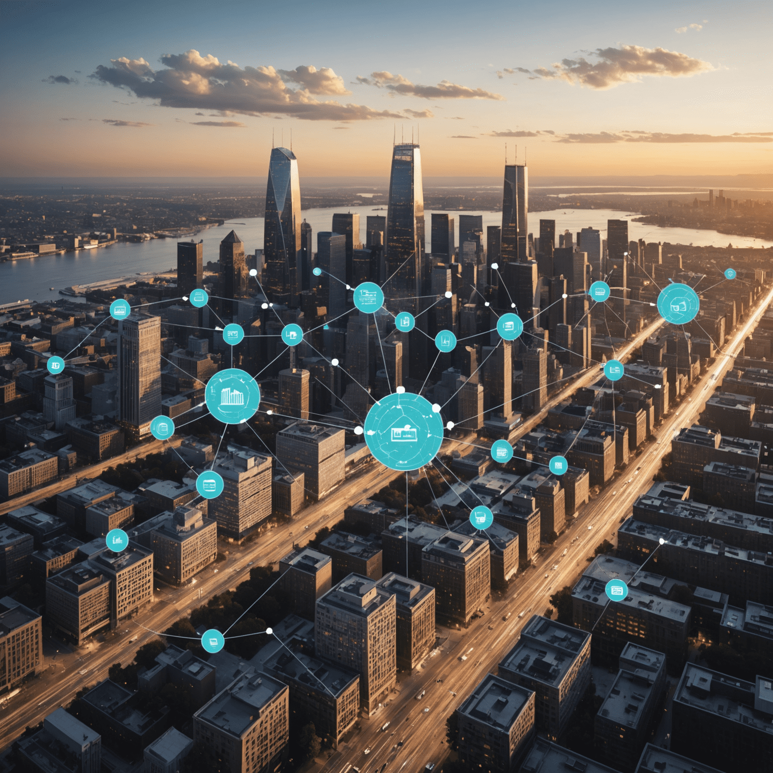 Diagram showing edge computing nodes distributed across a city, closer to end-users